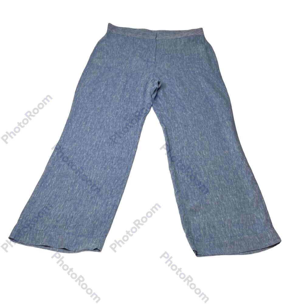 Chicos Pants Womens Blue SZ 2.5 100% Linen 2 Front Pockets, 2 Faux Back Pockets